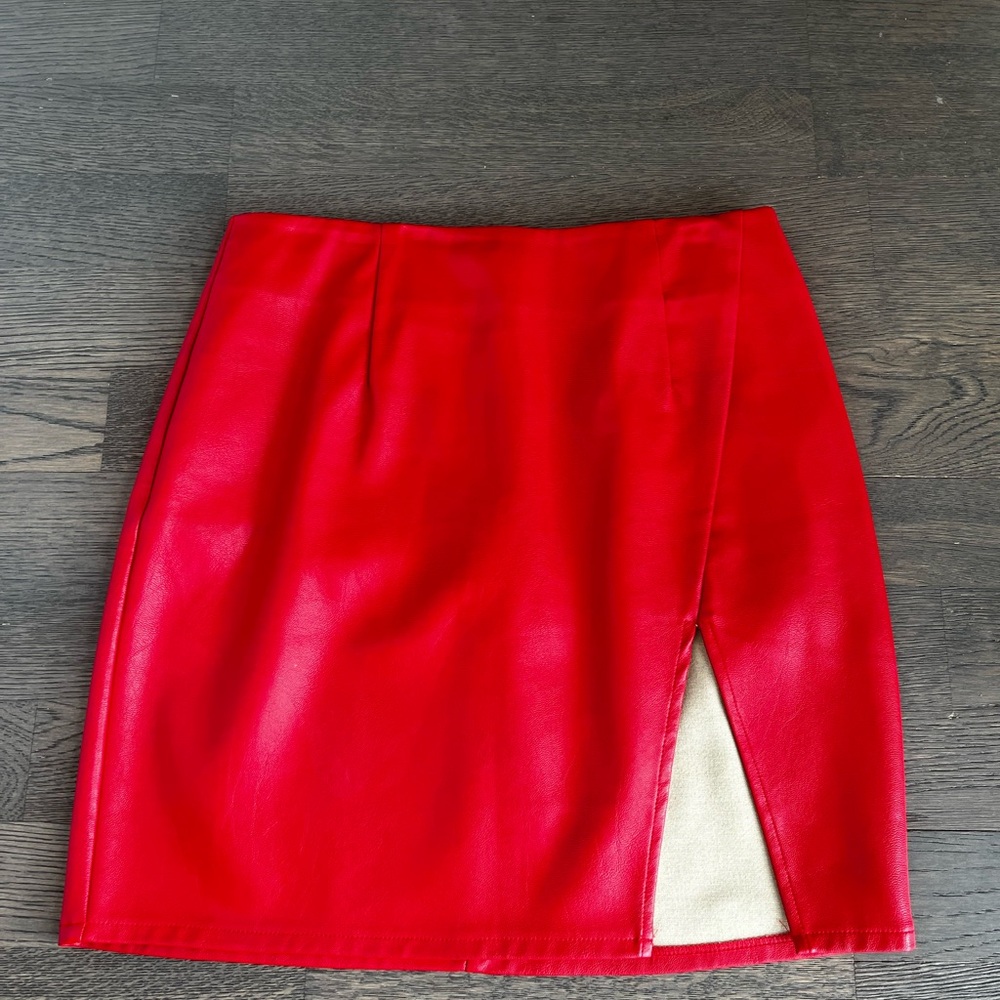 Superdown Revolve Red Leather Skirt